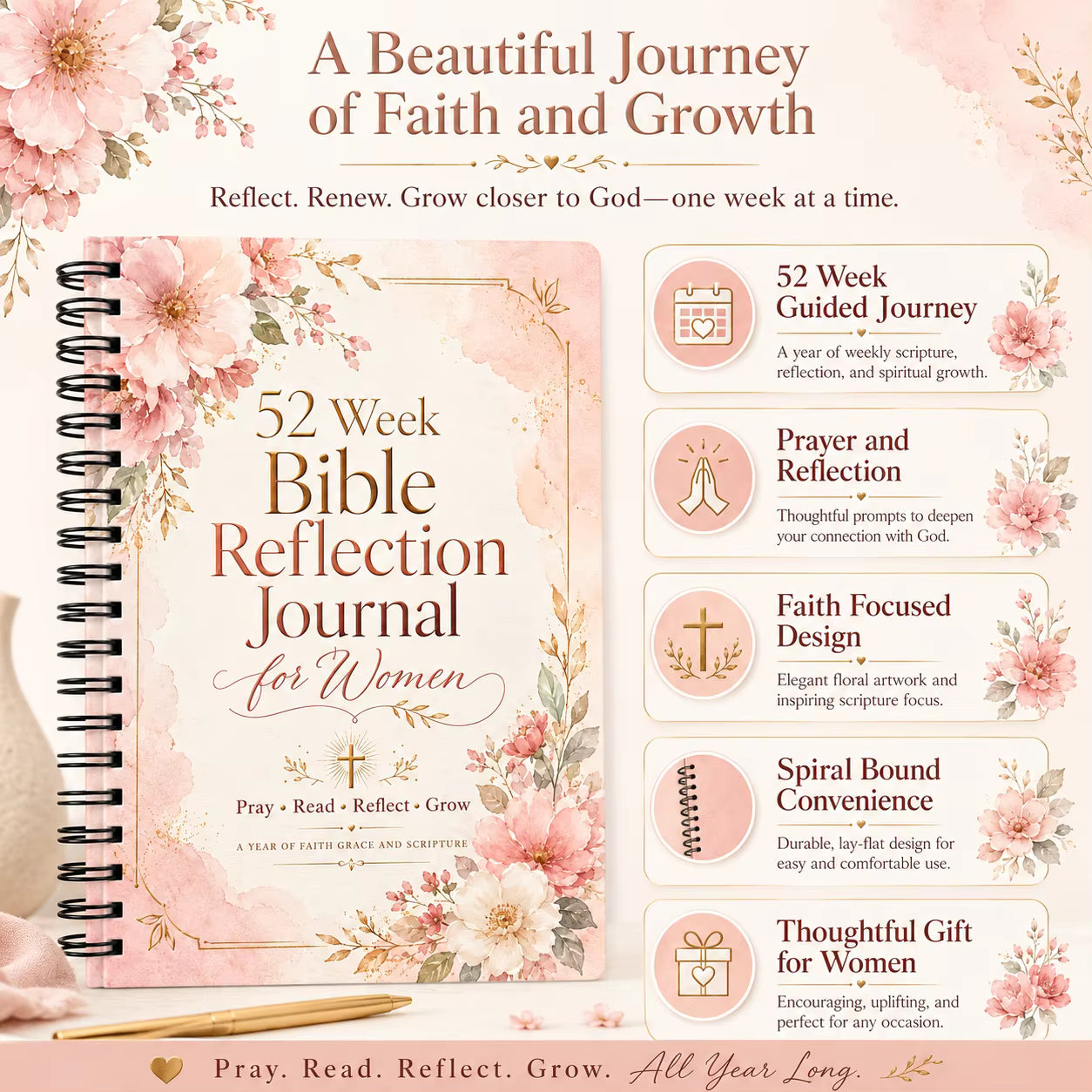 A Year With God: 52 Week Bible Reflection Journal for Women